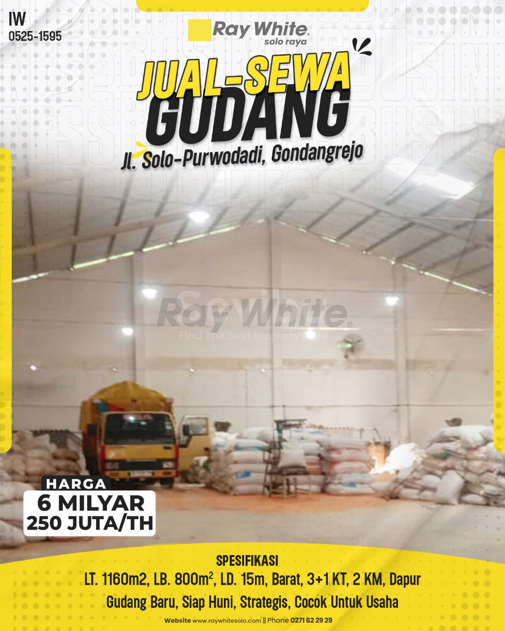 1595. Iwan-Gudang Jual sewa Jl. Solo-Purwodadi KM8 Wonorejo Gondangrejo Karanganyar. SHM 2726. HRg 6 M; 250Jt per th