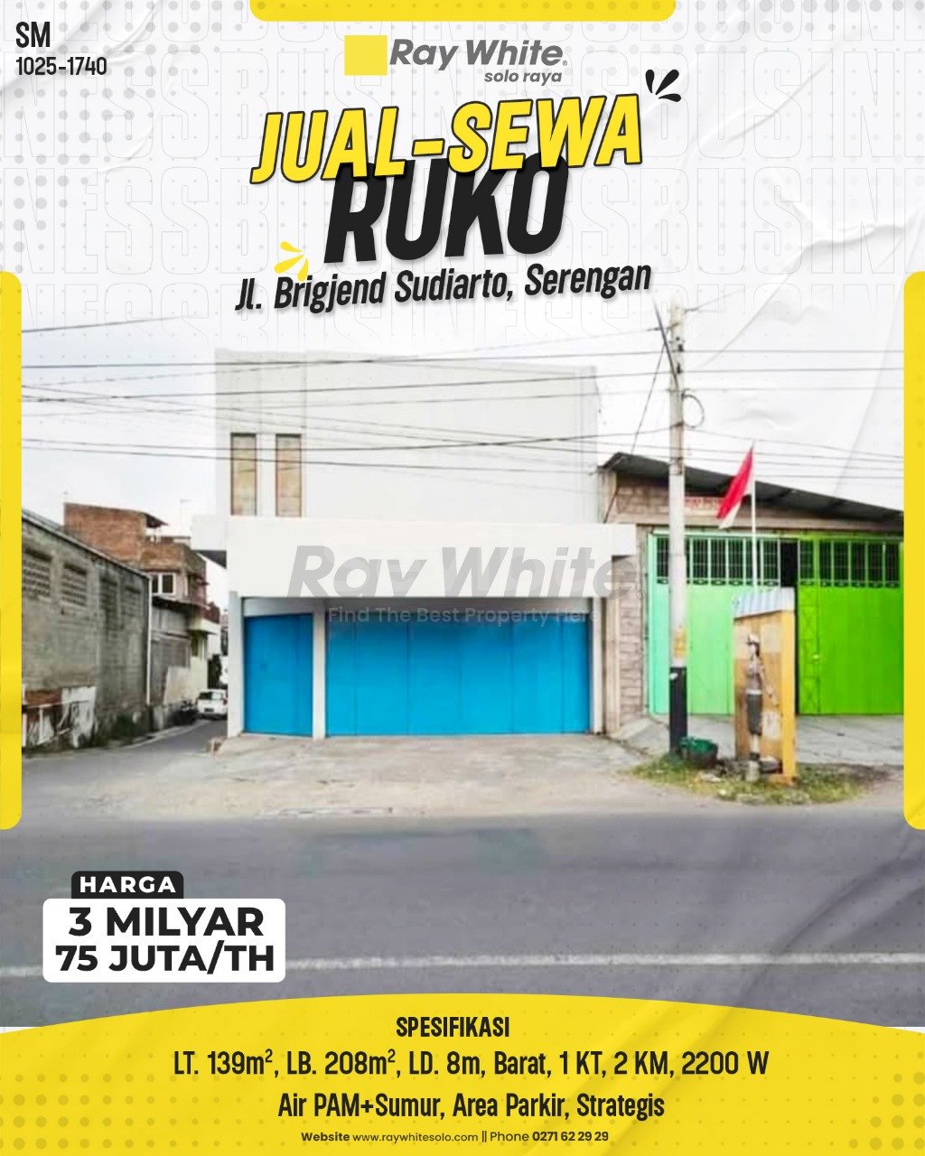 1740. Samuel-Ruko Jual Sewa Jl. Brigjend Sudaiarto Joyotakan Serengan Surakarta. SHM 1194. HRg 3 Milyar; 75 Juta per Th