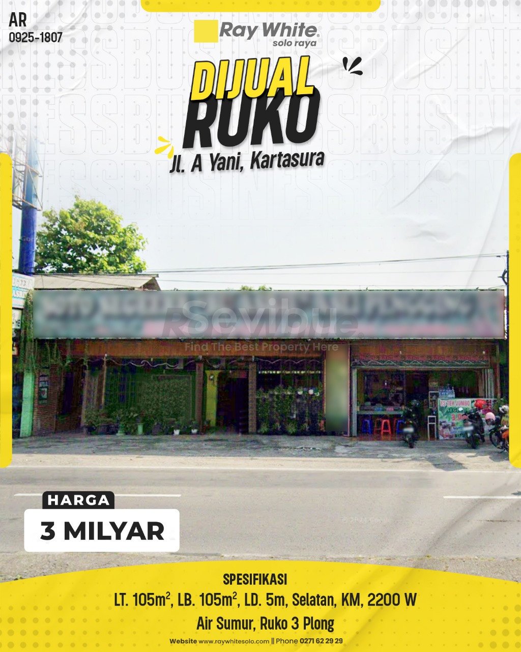 1807. Ari-Ruko Jual Jl. A Yani Mendungan Kartasura Sukoharjo. HRg 2,5 Milyar(pralisting)
