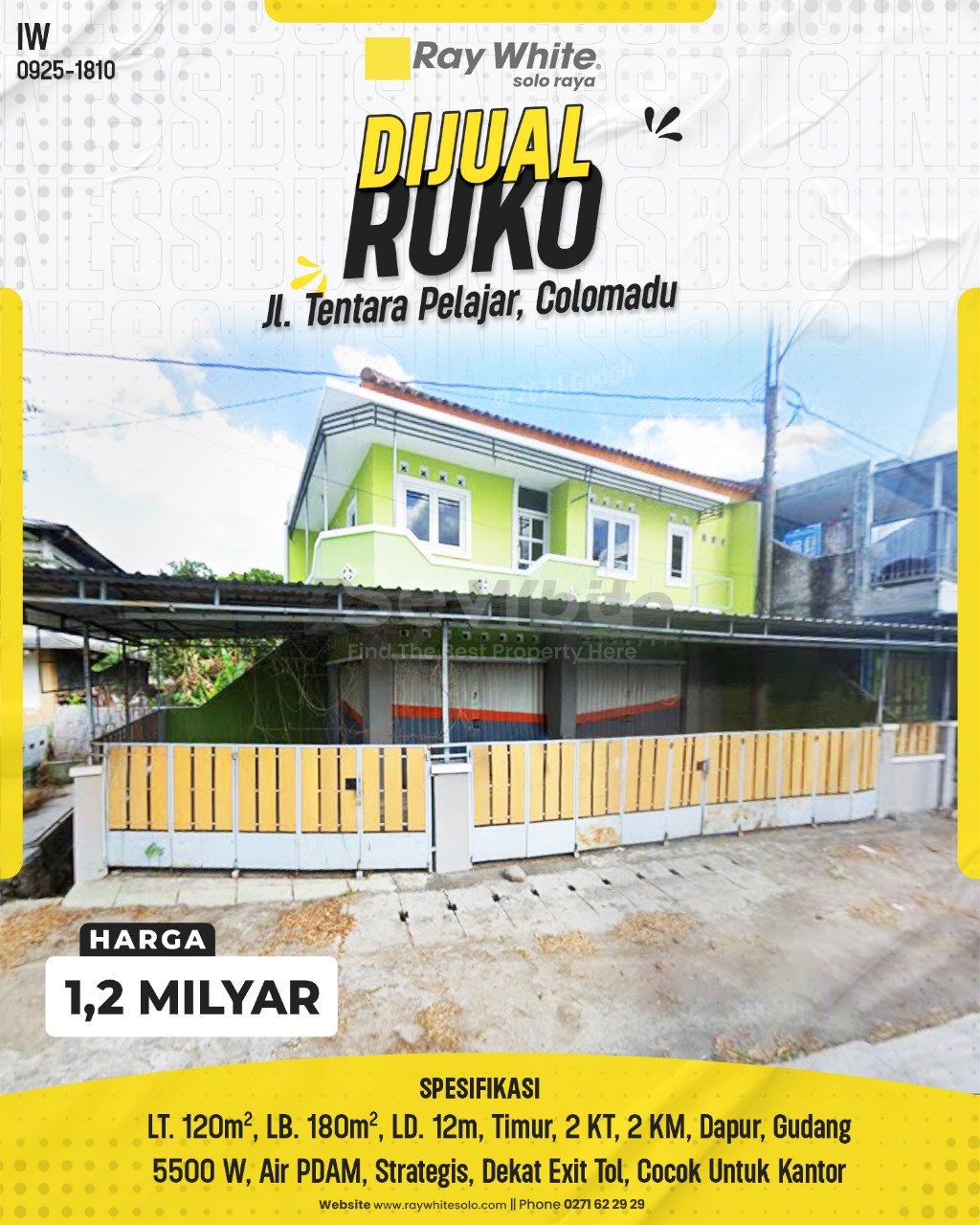 1810. Iwan-Ruko Jual Jl. Tentarar Pelajar Bolon Colomadu Karanganyar. HRg 1,2 Milyar(pralisting)