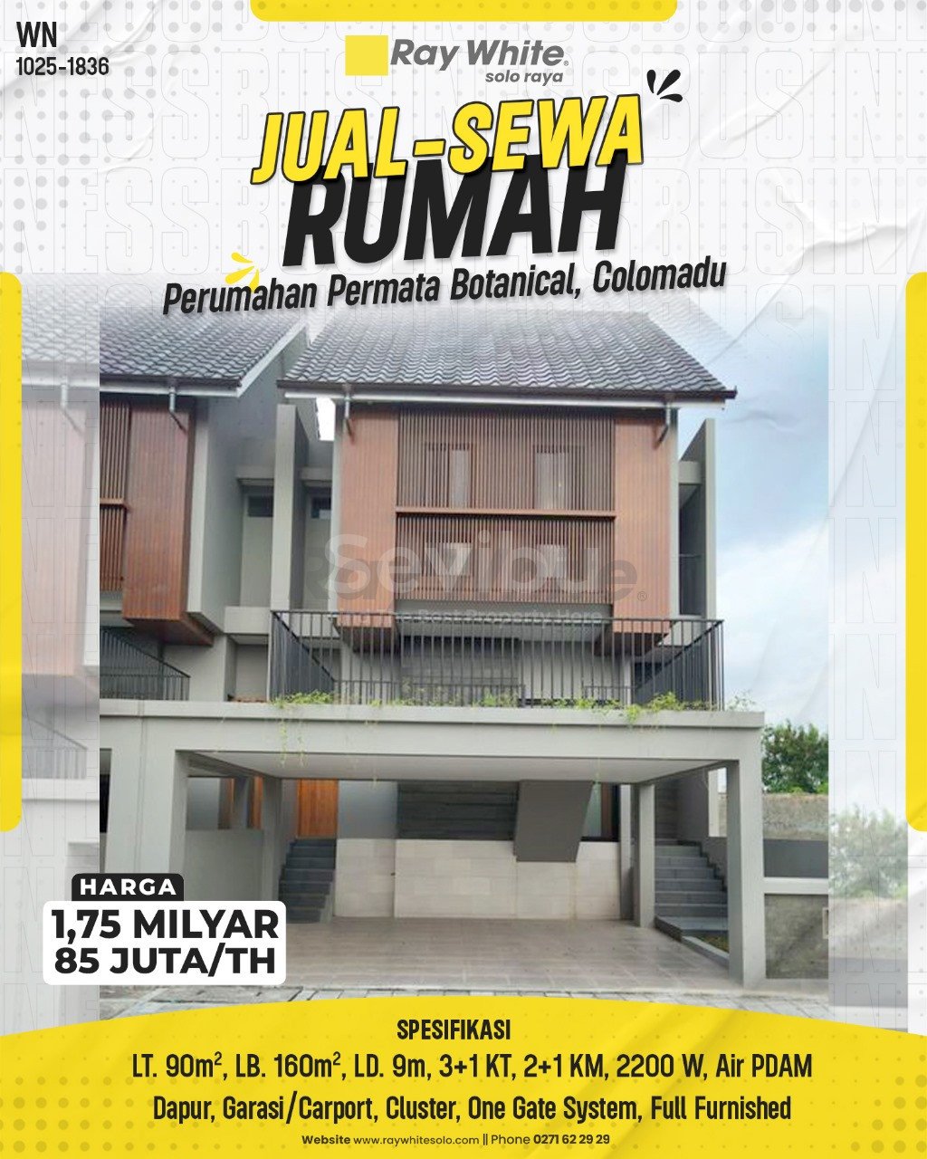 1836. Wina-Rumah Jual Sewa Perumahan Permata Botanical Singopuran kartasura. HRg 1,75 Milyar; 85 Juta per Th(pralisting)