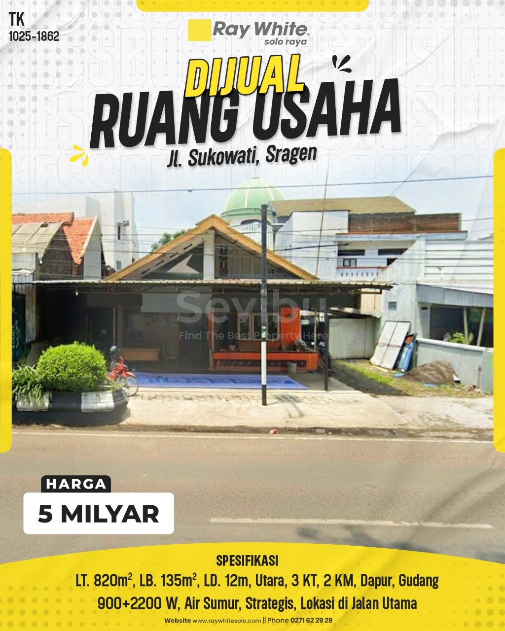 1862. Tatik-Ruang Usaha Jual Jl. Sukowati Sragen Wetan Sragen . HRg 5 Milyar(pralisting)