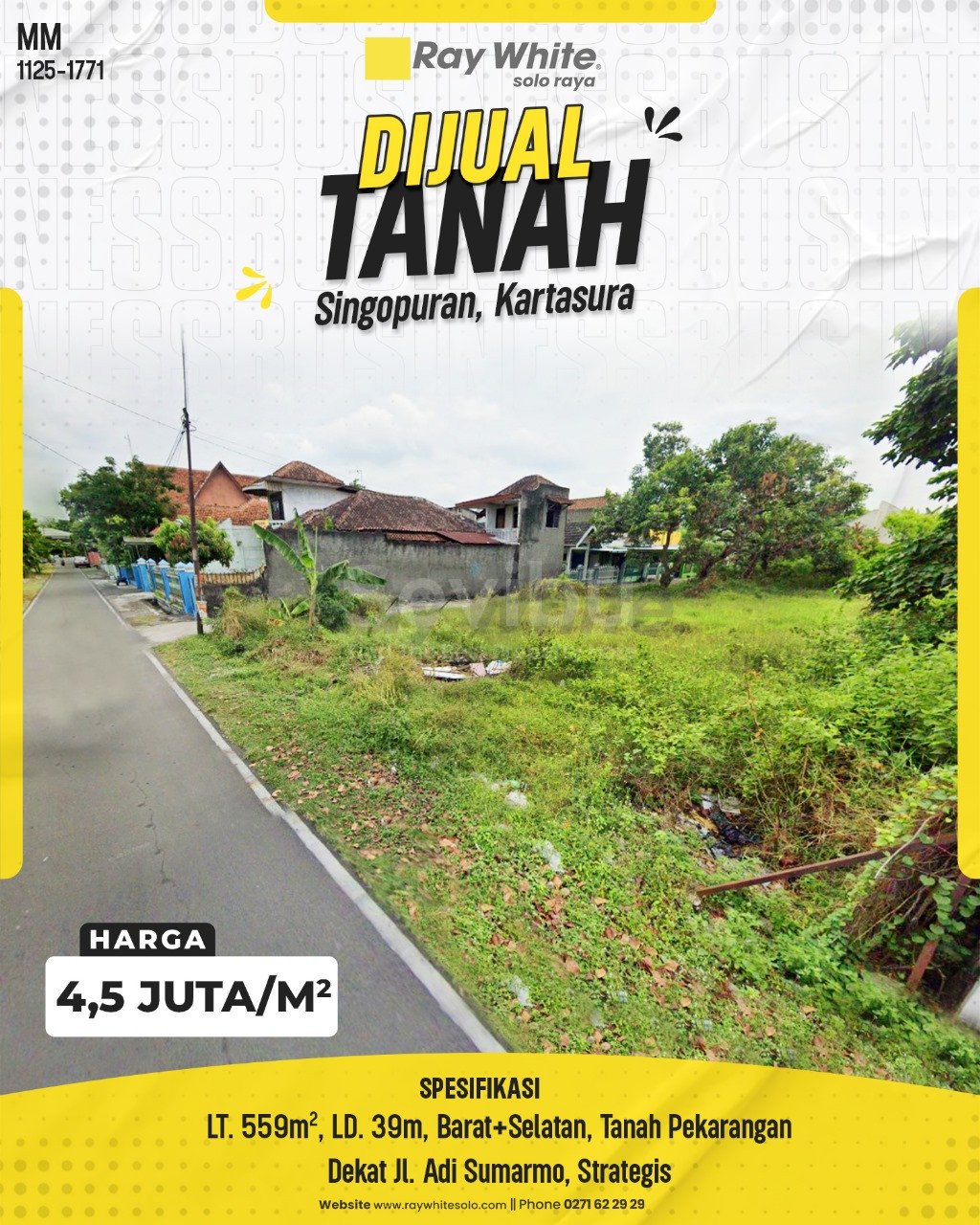 1771. Meme-Tanah jual Jl. Gempol Raya Jatikuwung Gondangrejo Karanganyar. SHM 3693. HRg 1,3 Juta per m2