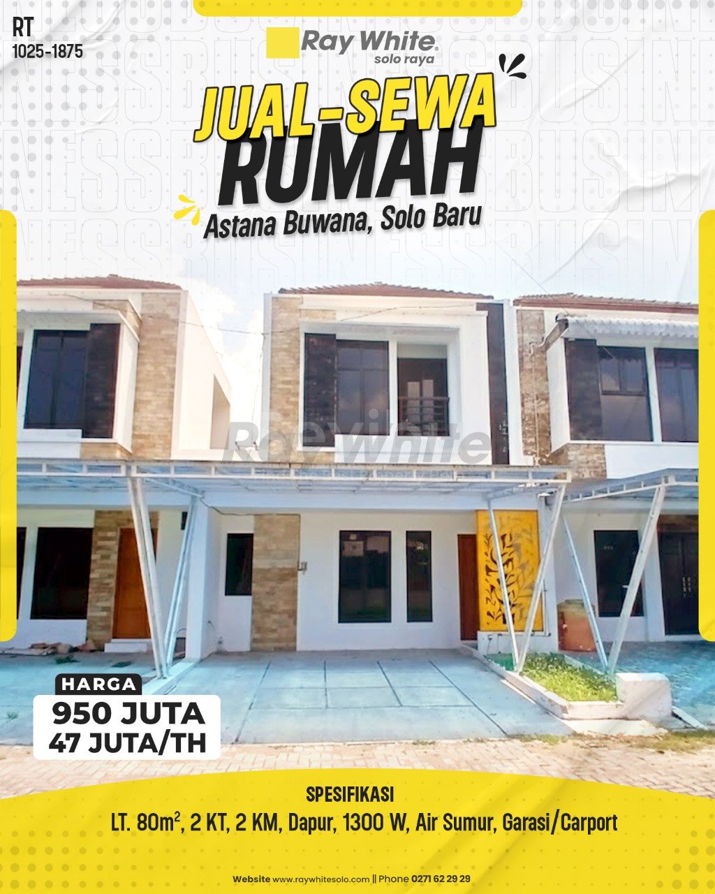 1875. Rita-Rumah Jual Sewa Astana Buwana Solo Baru Telukan Grogol Sukoharjo. HRg 950 Juta; 47 Juta per Th(pralisting)