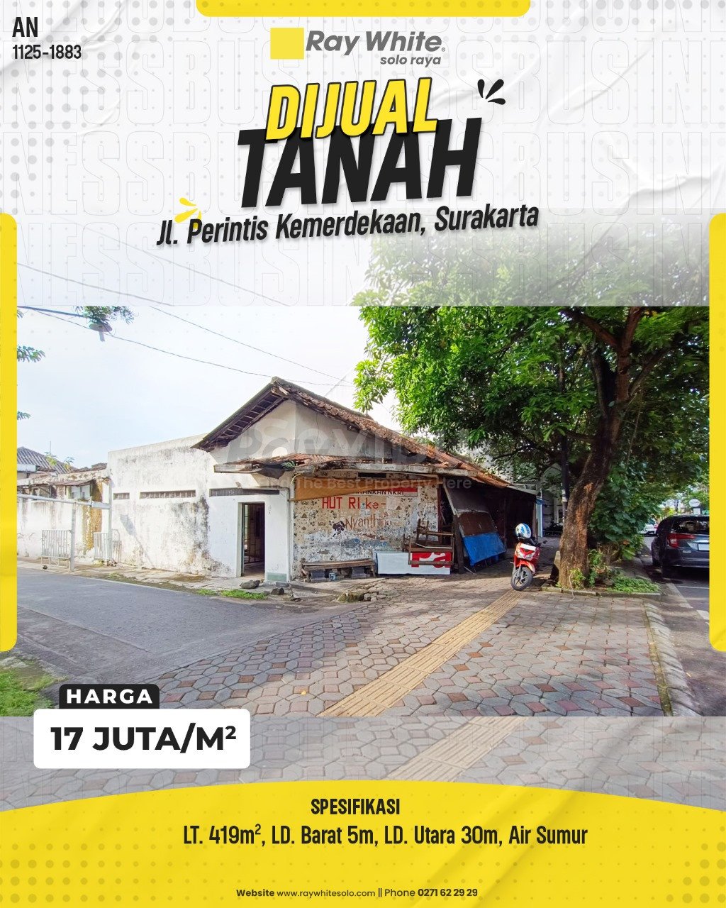 1883. Anton-Tanah Jual Jl. Perintis Kemerdekaan Bumi Laweyan Surakarta. HRg 17 Juta per m2(pralisting)