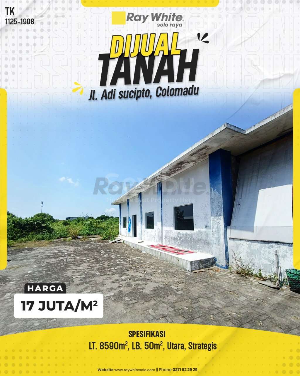 1908. Tatik-Tanah Jual Jl. Adi sucipto Gajahan Colomadu Karanganyar. HRg 17 Juta per m2(pralisting)