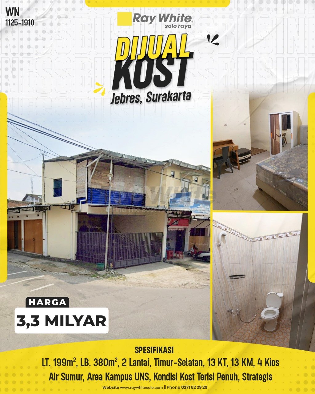 1910. Wina-Kost Jual Jl. Petir Jebres Surakarta. HRg 3,3 Milyar(pralisting)