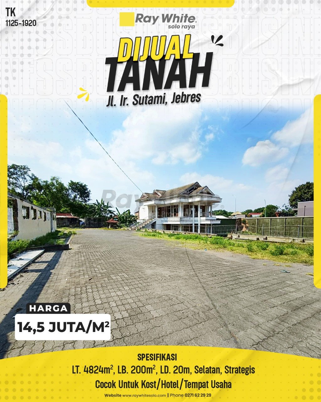 1921. Tatik-Tanah Jual Jl. Ir. Sutami Jebres Surakarta. HRg 14,5 Juta per m2(pralisting)