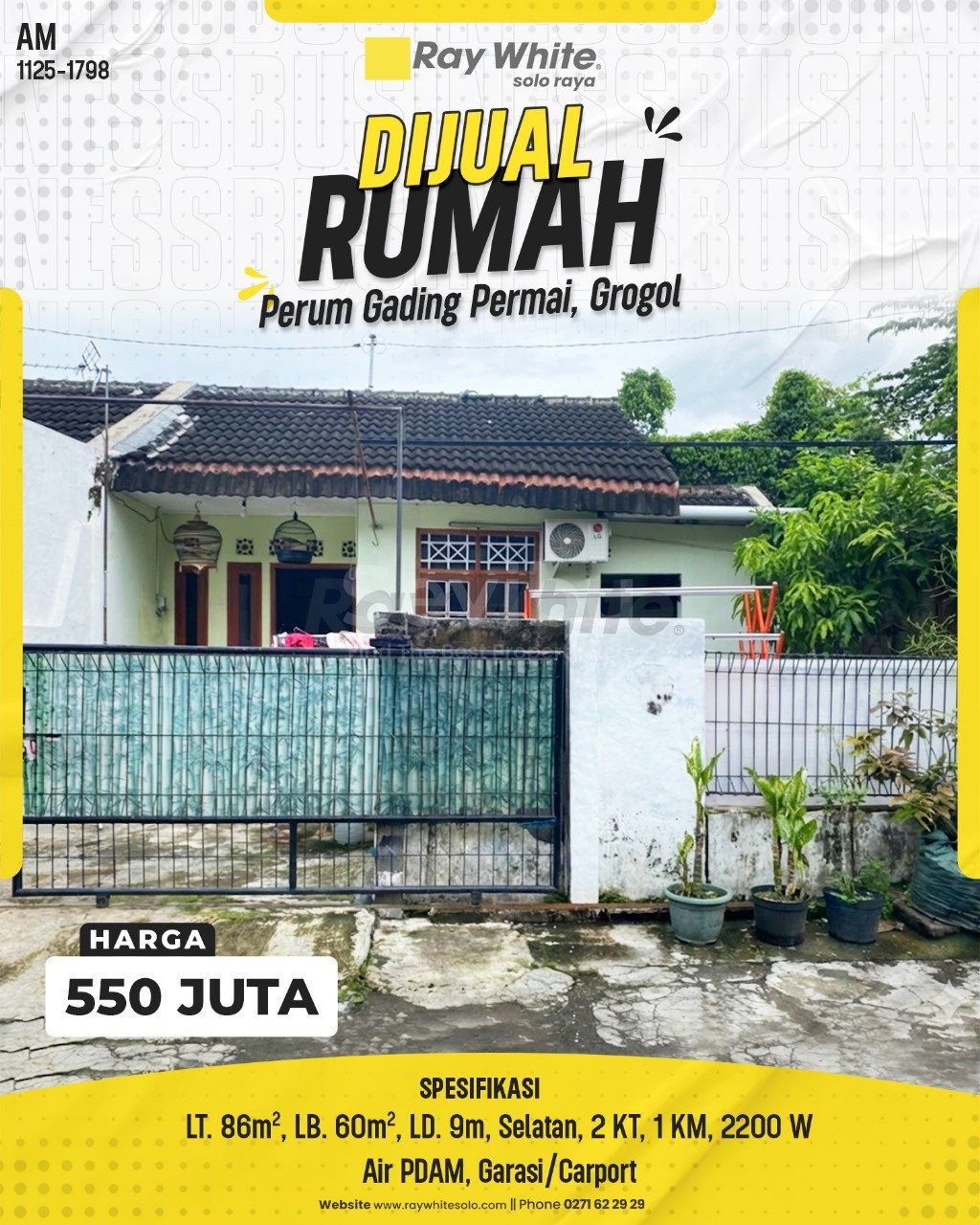 1798. Amrih-Rumah Jual Perum Gading Permai Grogol Grogol Sukoharjo. SHM 3475. Hrg 550 Juta
