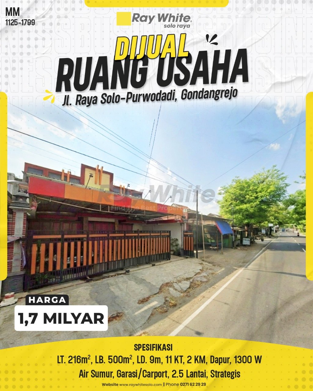 1799. Meme-Ruang Usaha Jual Jl. Raya Solo-Purwodadi Wonorejo Gondangrejo Karanganyar. SHM 6005. HRg 1,7 Milyar