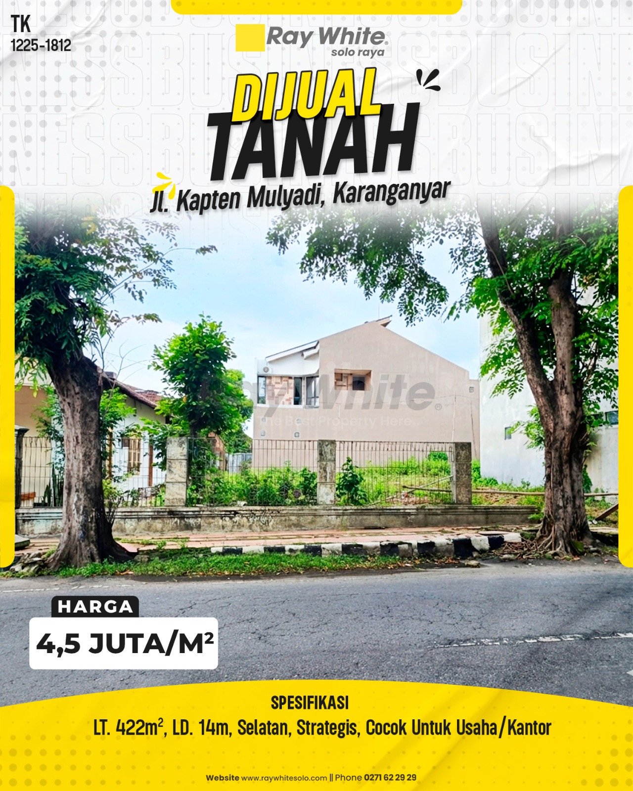 1812. Tatik-Tanah Jual Jl. Kapten Mulyadi Karanganyar Karanganyar Karanganyar. SHM 1891. HRg 4,5 Juta per m2