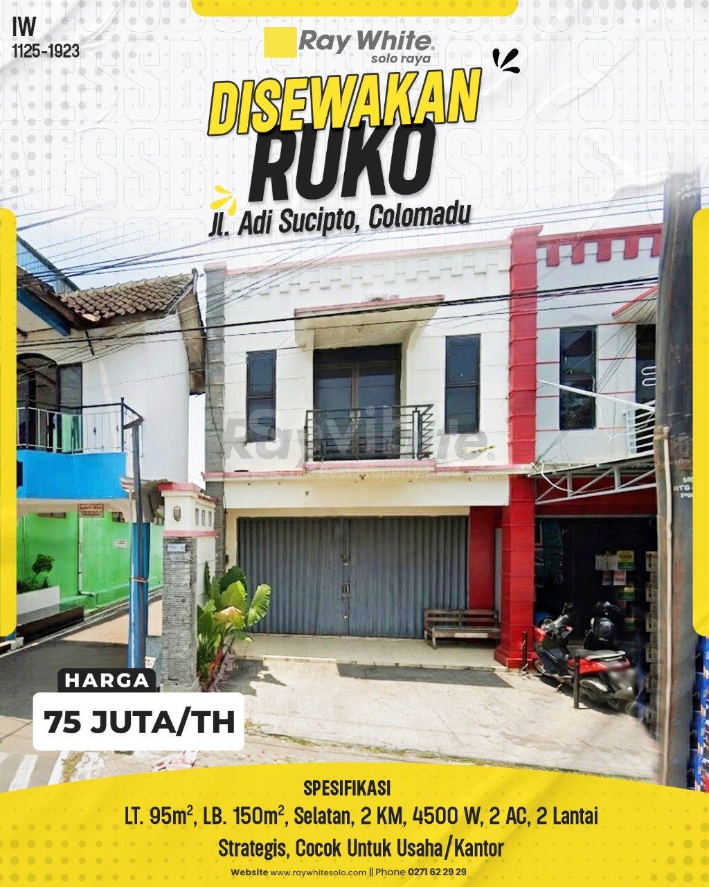 1923. Iwan-Ruko Sewa Jl. Adi Sucipto Colomadu Karanganyar. HRg 75 Juta per th(pralisting)