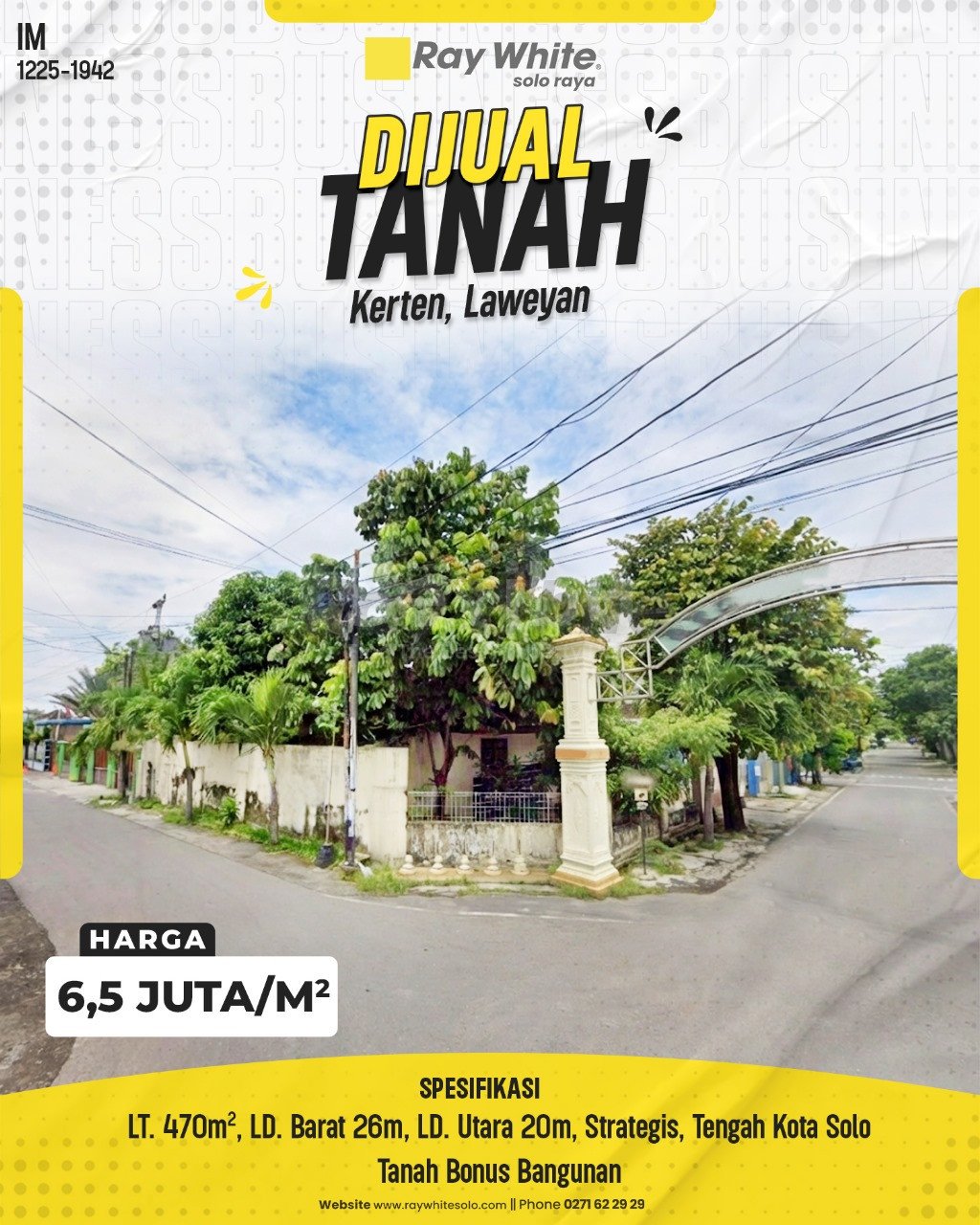 1941. Imam-Tanah Jual Jl. Pisang Kerten Laweyan Surakarta. HRg 6,5 Juta per m2(pralisting)