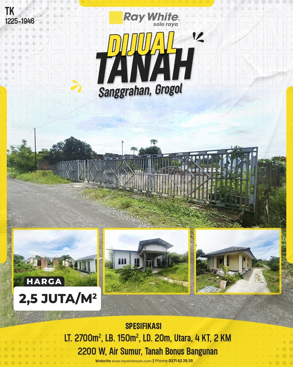 1945. Tatik-Tanah Jual Sanggrahan Grogol Sukoharjo. HRg 2,5 Juta per m2(pralisting)