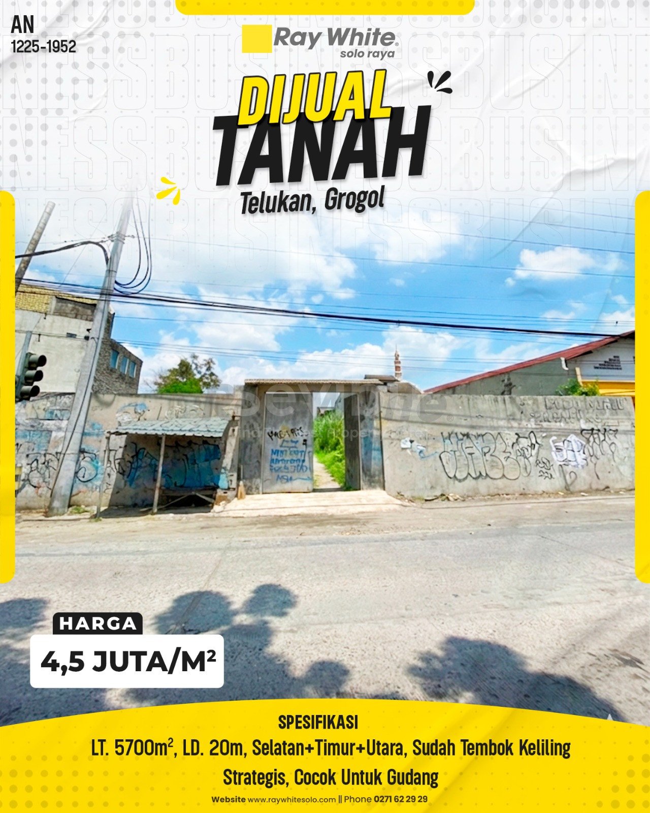 1952. Anton-Tanah Jual Jl. Ciu Telukan Grogol Sukoharjo. HRg 4,5 Juta per m2(pralisting)