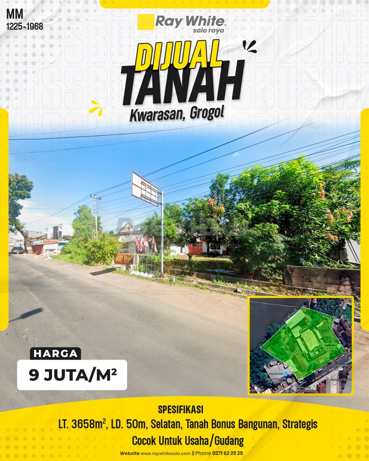 1968. Meme-Tanah Jual Tanjung Anom Kwarasan Grogol Sukoharjo . HRg 9 Juta per m2(pralisting)