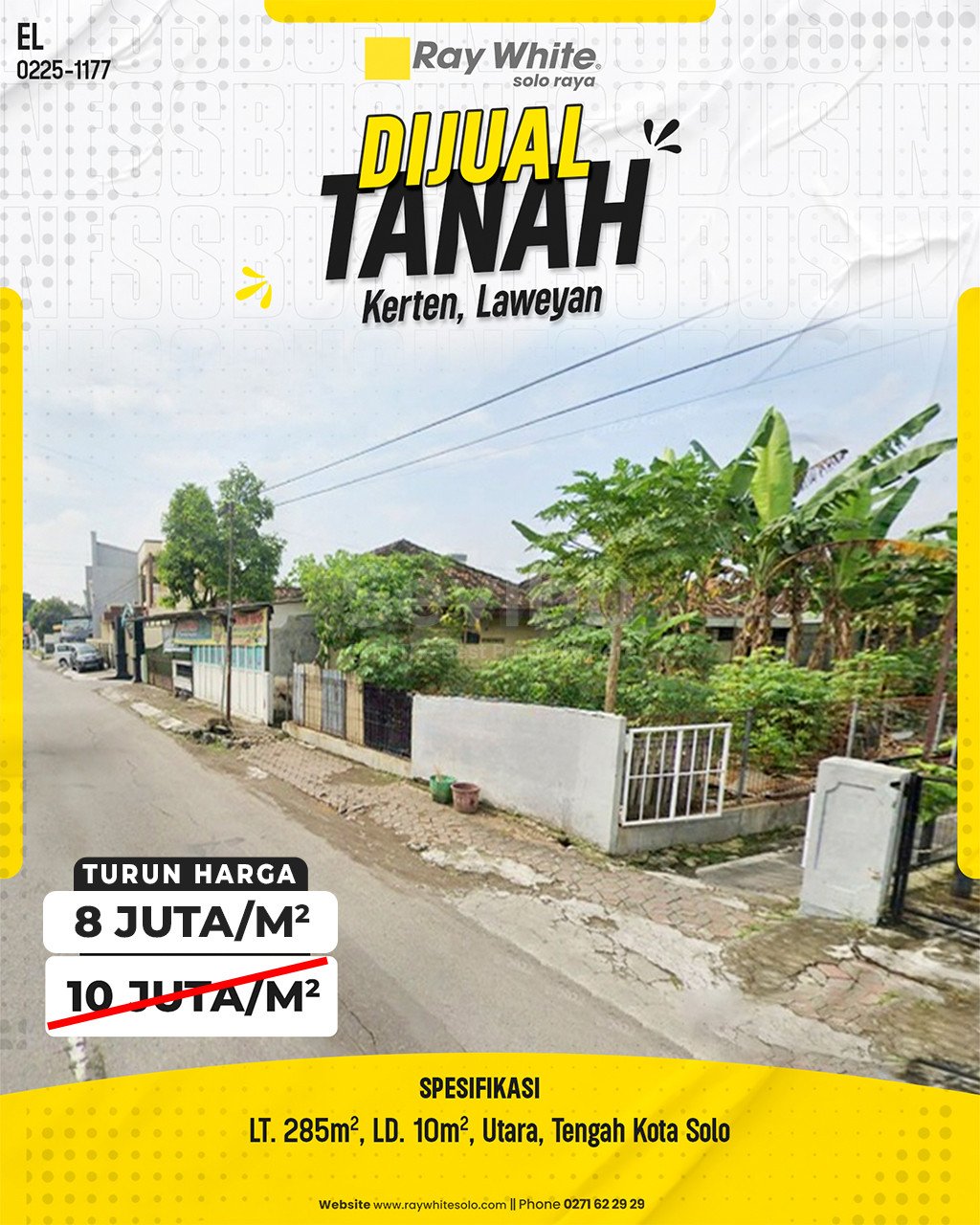 1177. Elsye-Tanah jual jl. samratulangi kerten laweyan surakarta. HRg 10Jt per m2 turun jd 8Jt per m2 (pra listing)