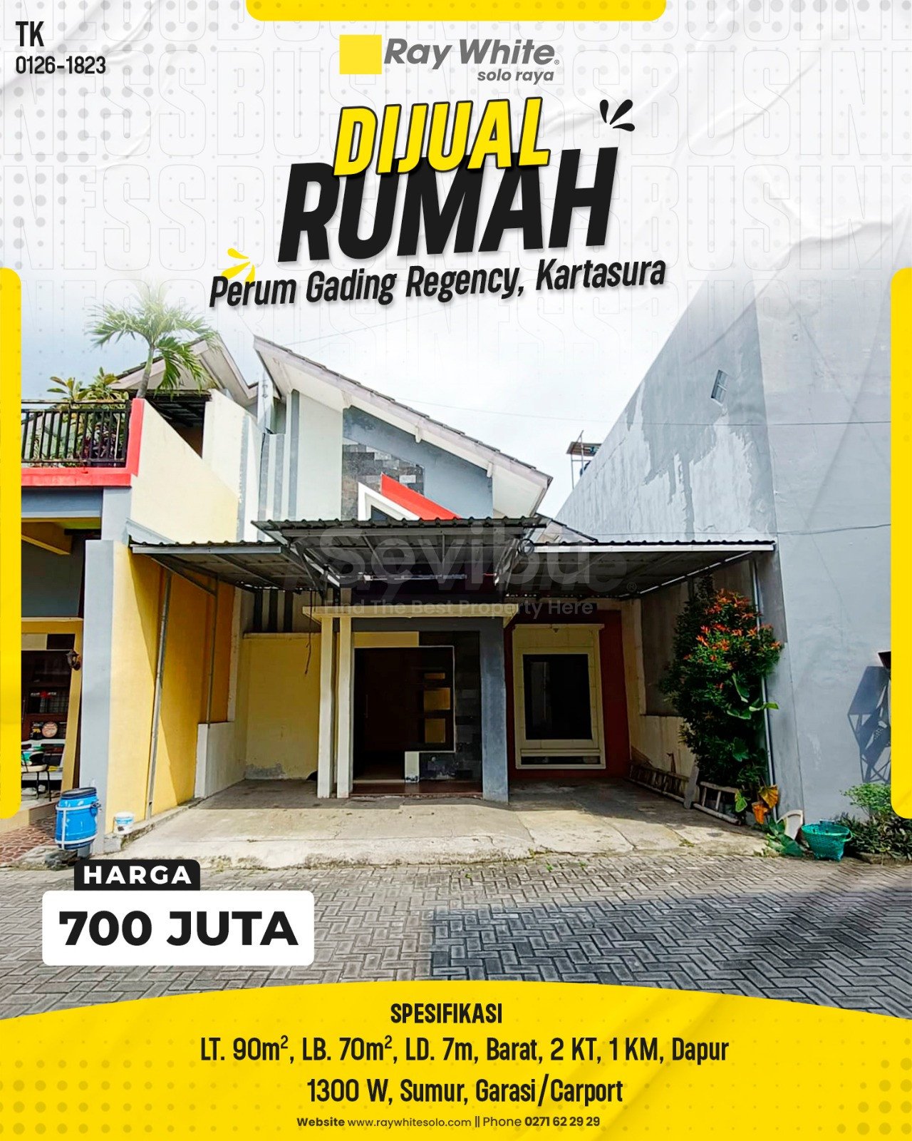 1225-1823. Tatik -Rumah Jual Perum Gading Regency 2 No.A1Ngabeyan Kartasura Sukoharjo .SHM 3120. HRg 700 Juta