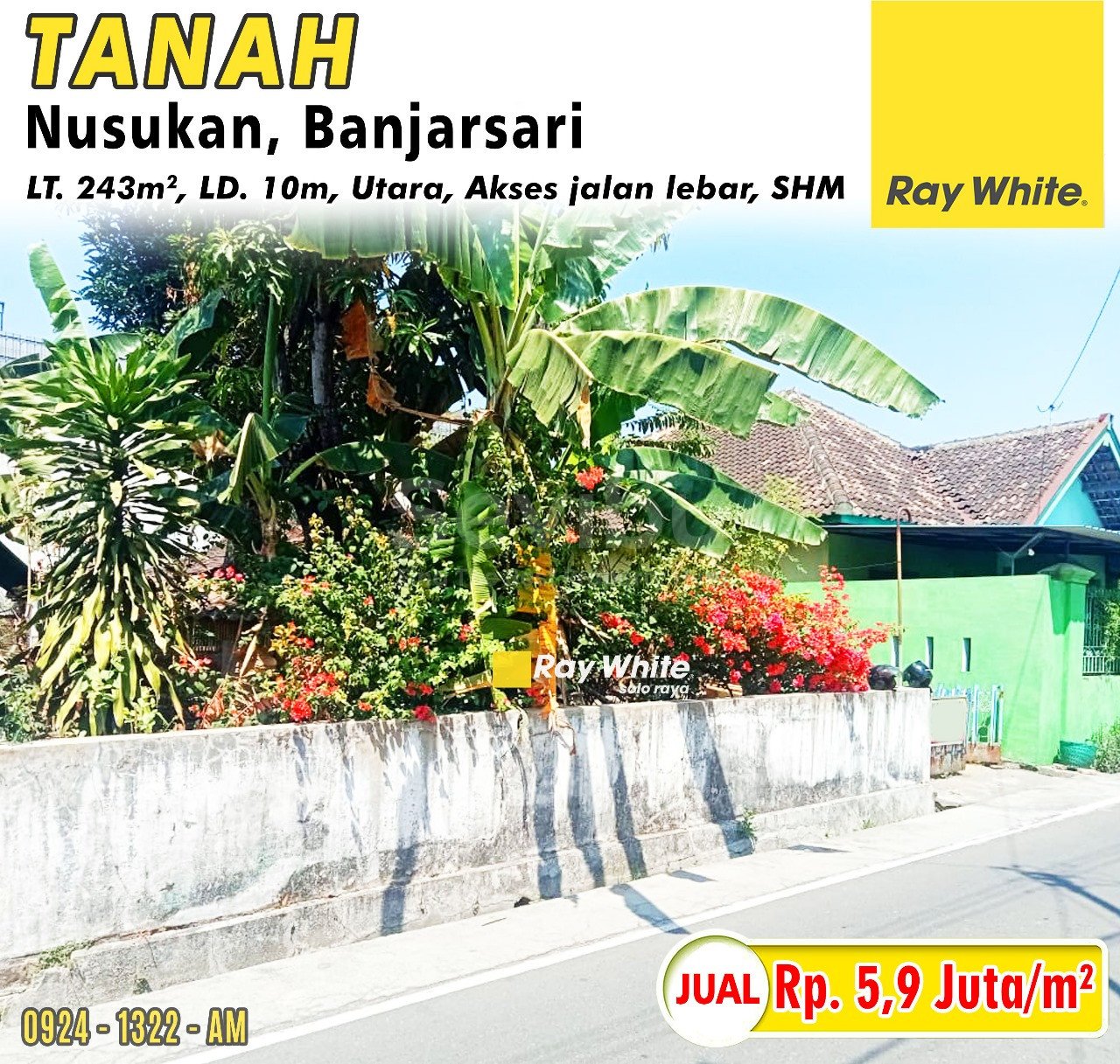 1322. Amrih-Tanah jual jl. singosari nusukan banjarsari surakarta. SHM 7157. HRg 5,9Jt per m2