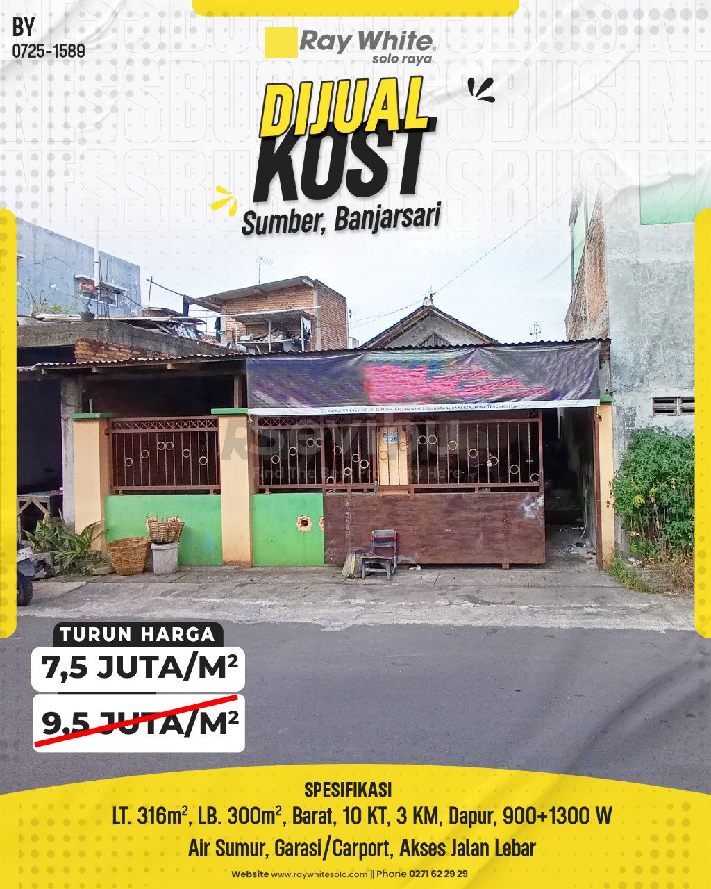 1589. Bayu-Kost Jual Sumber Banjarsari Surakarta. HRg 9,5 Juta per m2 turun jd 7,5jt per m2(pralisting)