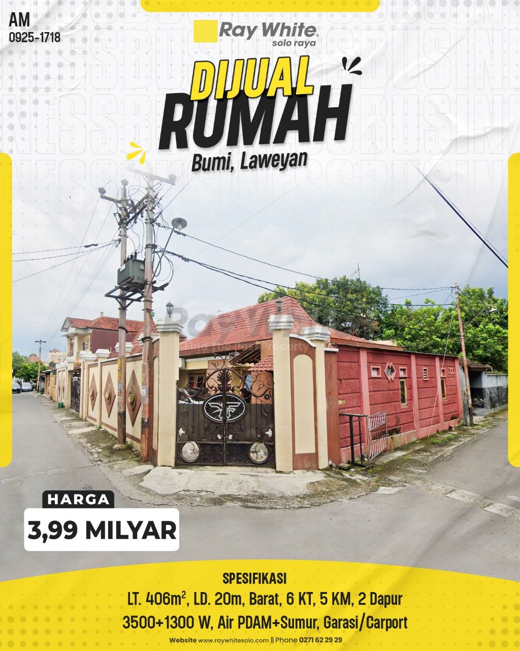 1718. Amrih-Rumah Jual Bumi Laweyan Surakarta. SHM 1073. HRg 3,999 Milyar