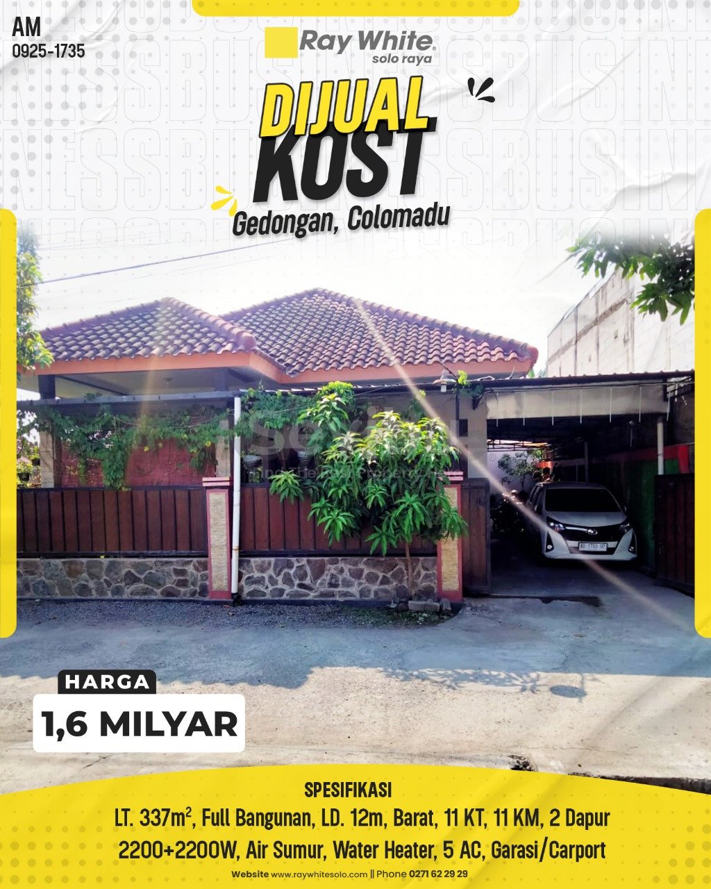 1735. Amrih-Kost Jual Gedongan Gedongan Colomadu Karanganyar. SHM 5142, 5143. HRg 1,6 Milyar