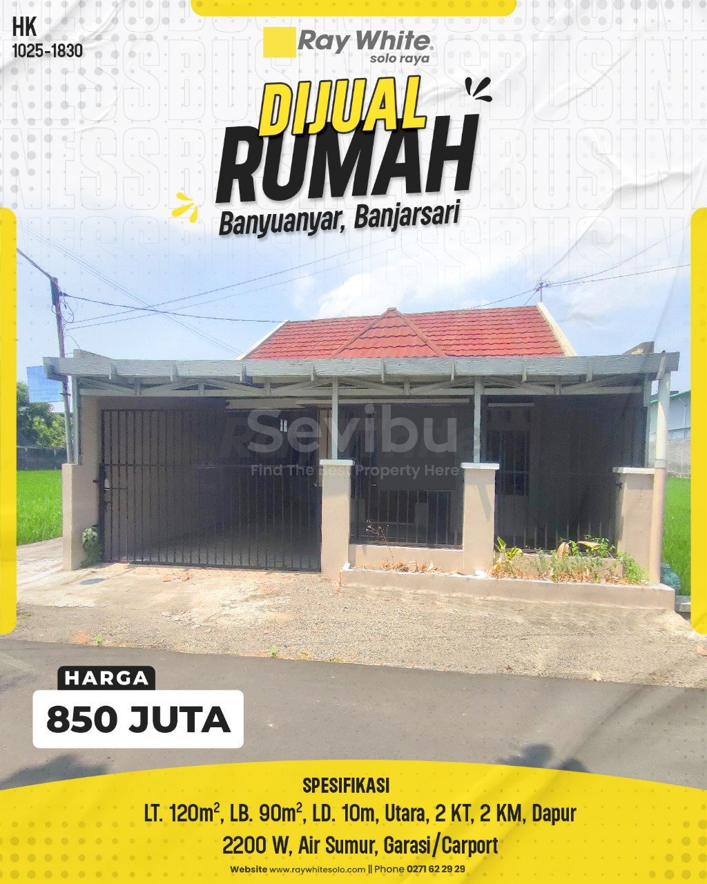 1830. Hok-Rumah Jual Banyuanyar Banjarsari Surakarta. HRg 850 Juta(pralisting)