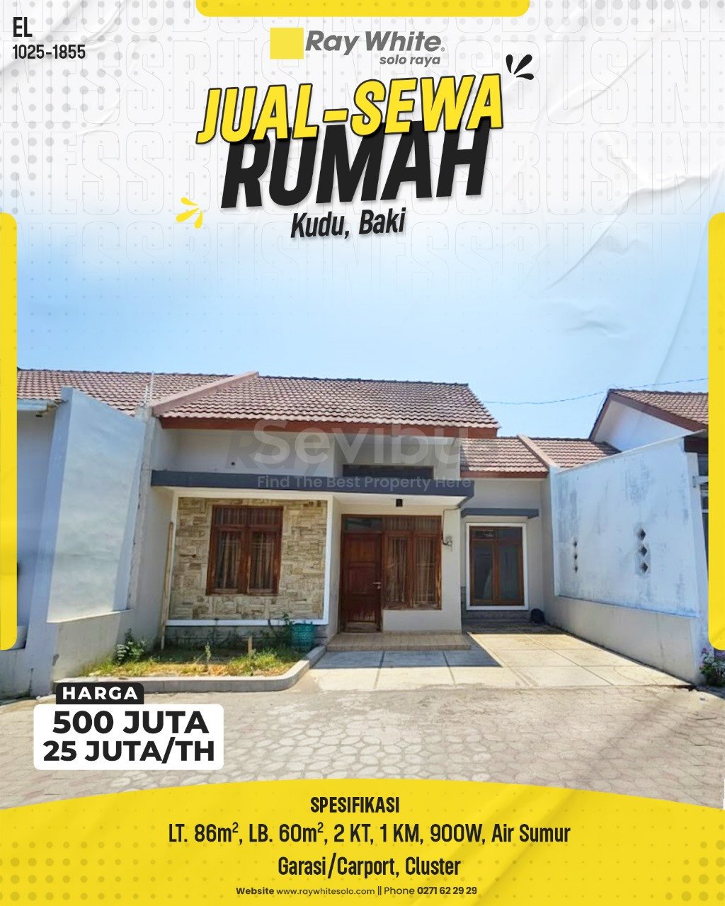 1855. Elsye-Rumah Jual Sewa Kudu Baki Sukoharjo. HRg 500 Juta; 25 Juta per Th(pralisting)