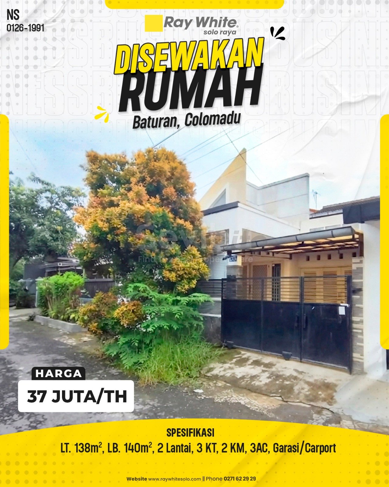 1991. Ica-Rumah Sewa Jl. Melati Fajar Indah Baturan Colomadu Karanganyar. HRg 37 Juta perTh(pralisting)