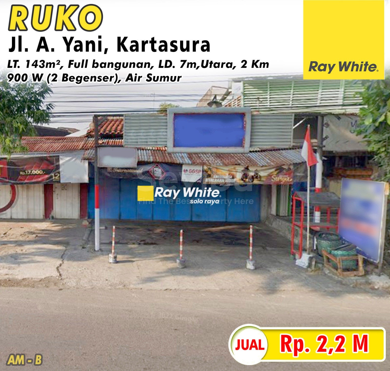 Amrih-Ruko jual jl. ahmad yani makamhaji kartasura sukoharjo. SHM 4027. HRg 2,2M. GRade B
