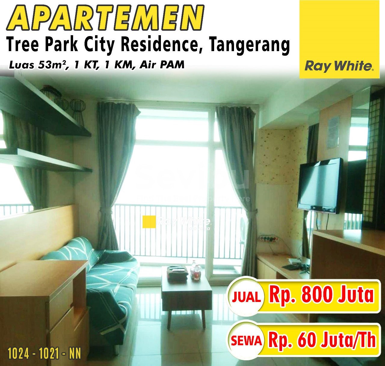 1021. Nanik-apartemen jual sewa tree park city residence tangerang. Hrg 800Jt ; 60Jt per th (pra listing)