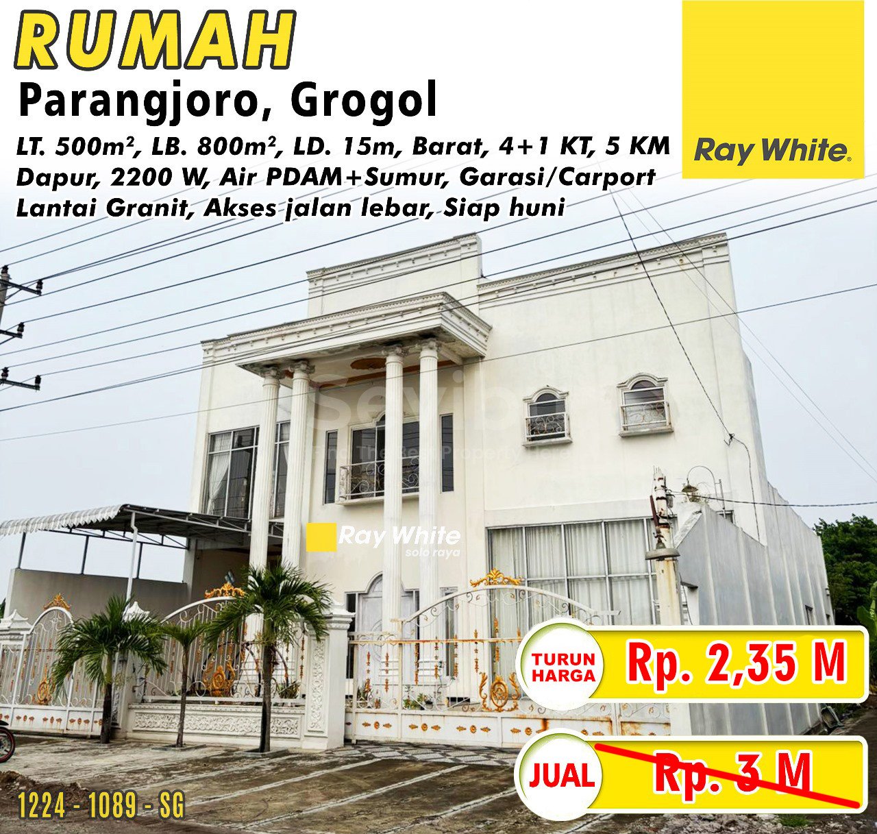 1089. Sugiman-Rumah jual parangjoro grogol sukoharjo. HRg 3M turun jd 2,35M (pra listing)