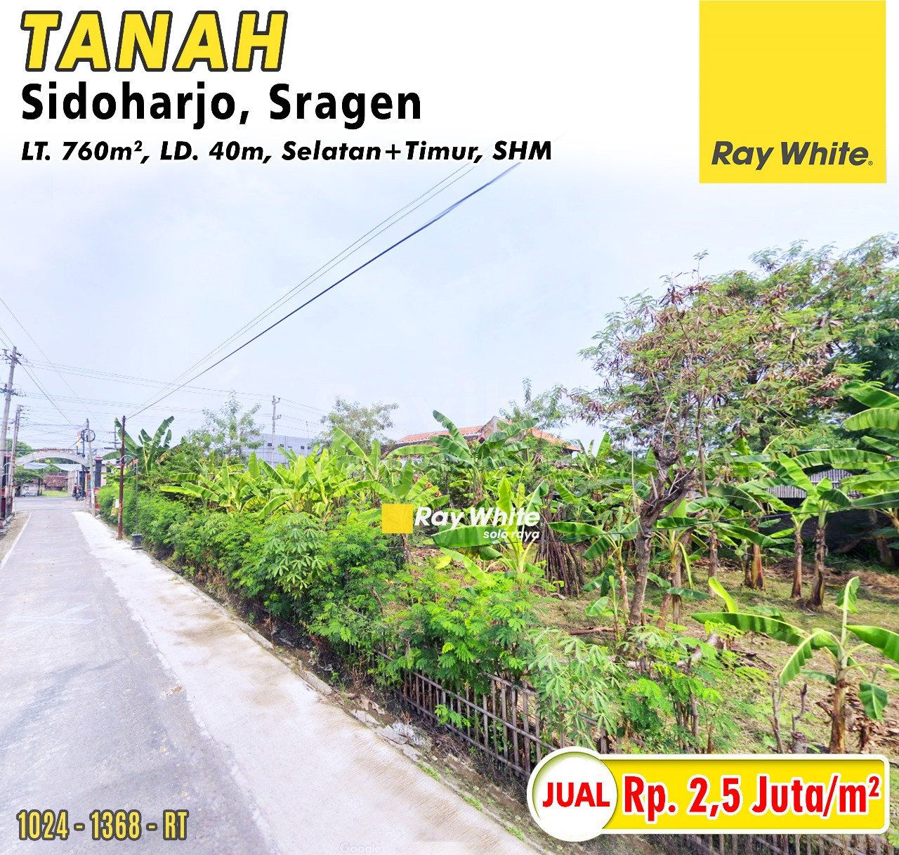 1368. Rita-Tanah jual Ds. Ngepos jetak sidoharjo sragen. SHM 1617. Hrg 2,5Jt per m2