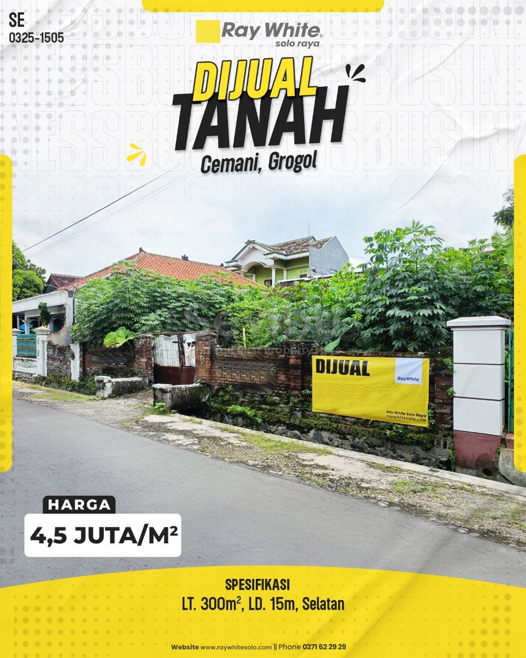 1505. Searle-Tanah jual cemani grogol sukoharjo. SHM 725. HRg 4,5Jt per m2