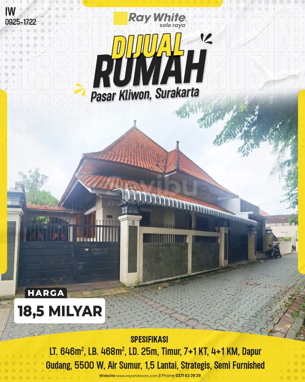 1722. Iwan-Rumah Jual Jl. Kapt. Mulyadi Pasar Kliwon Surakarta. SHM 740. HRg 18,5 Milyar