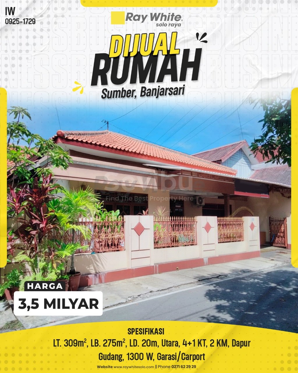 1729. Iwan-Rumah Jual Sumber Banjarsari Surakarta. SHM 1742. HRg 3,5 Milyar