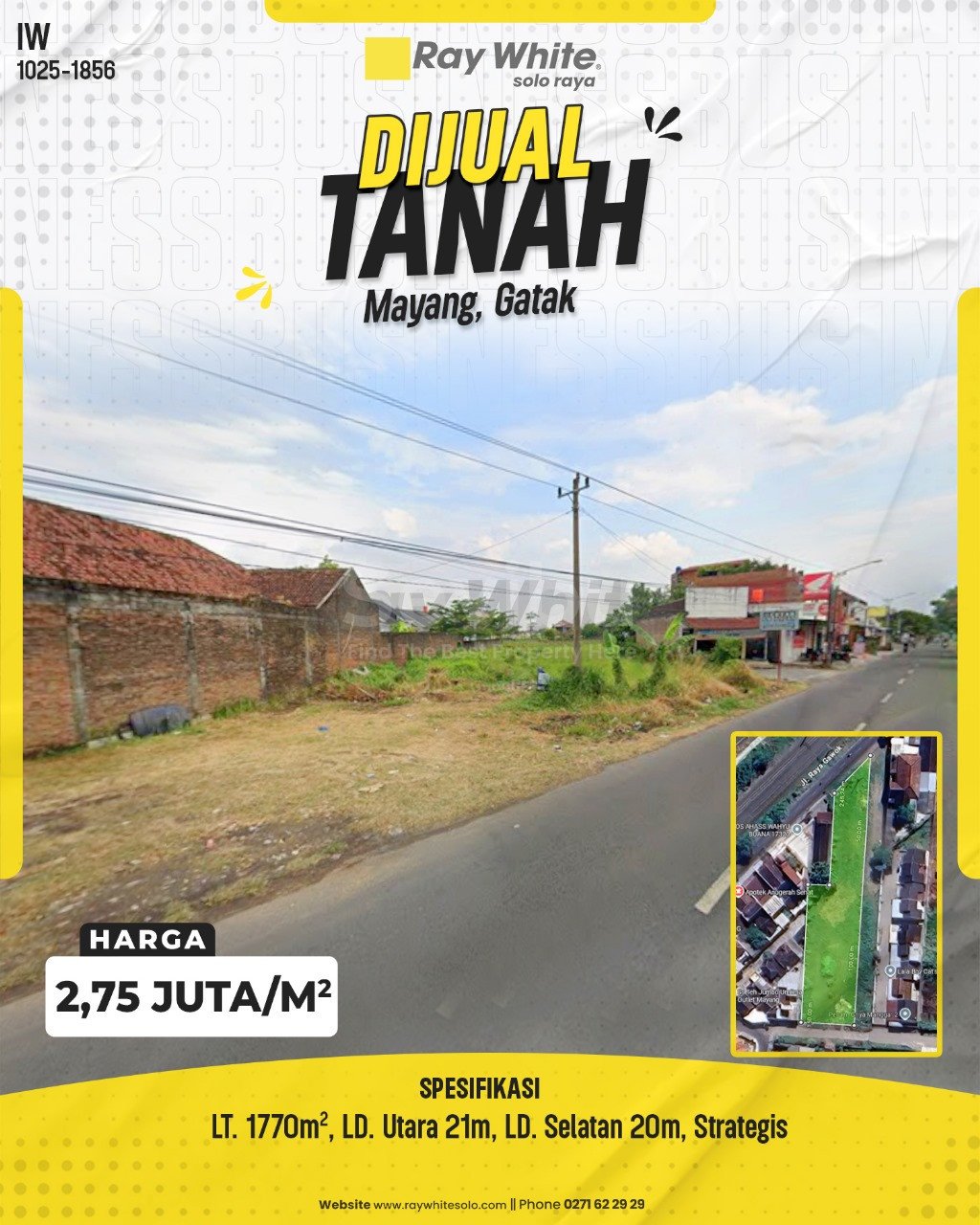 1856. Iwan-Tanah Jual Mayang Gatak Sukoharjo. HRg 2,750 Juta per m2(pralisting)