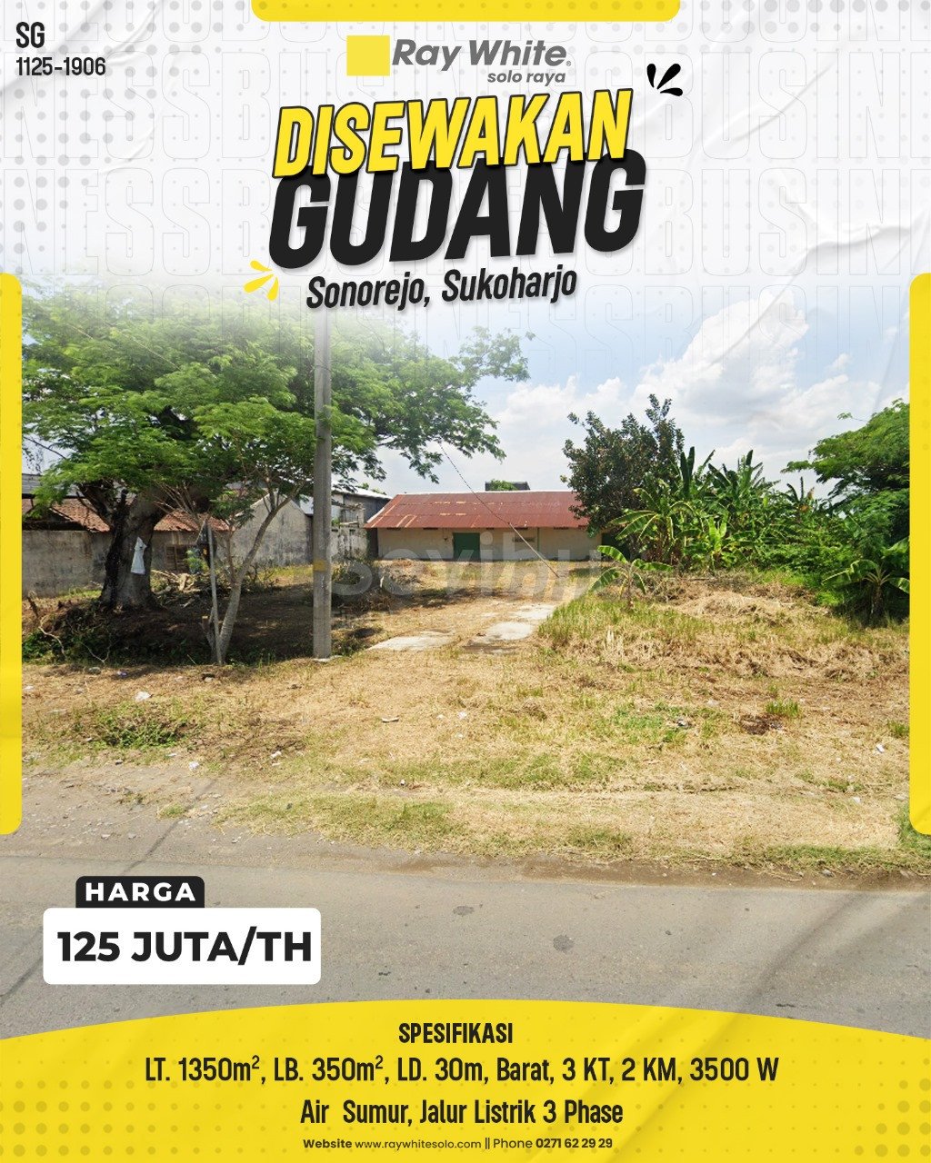 1906. Sugiman-Gudang Sewa Sonorejo Sukoharjo. HRg 125 Juta per Th(pralisting)
