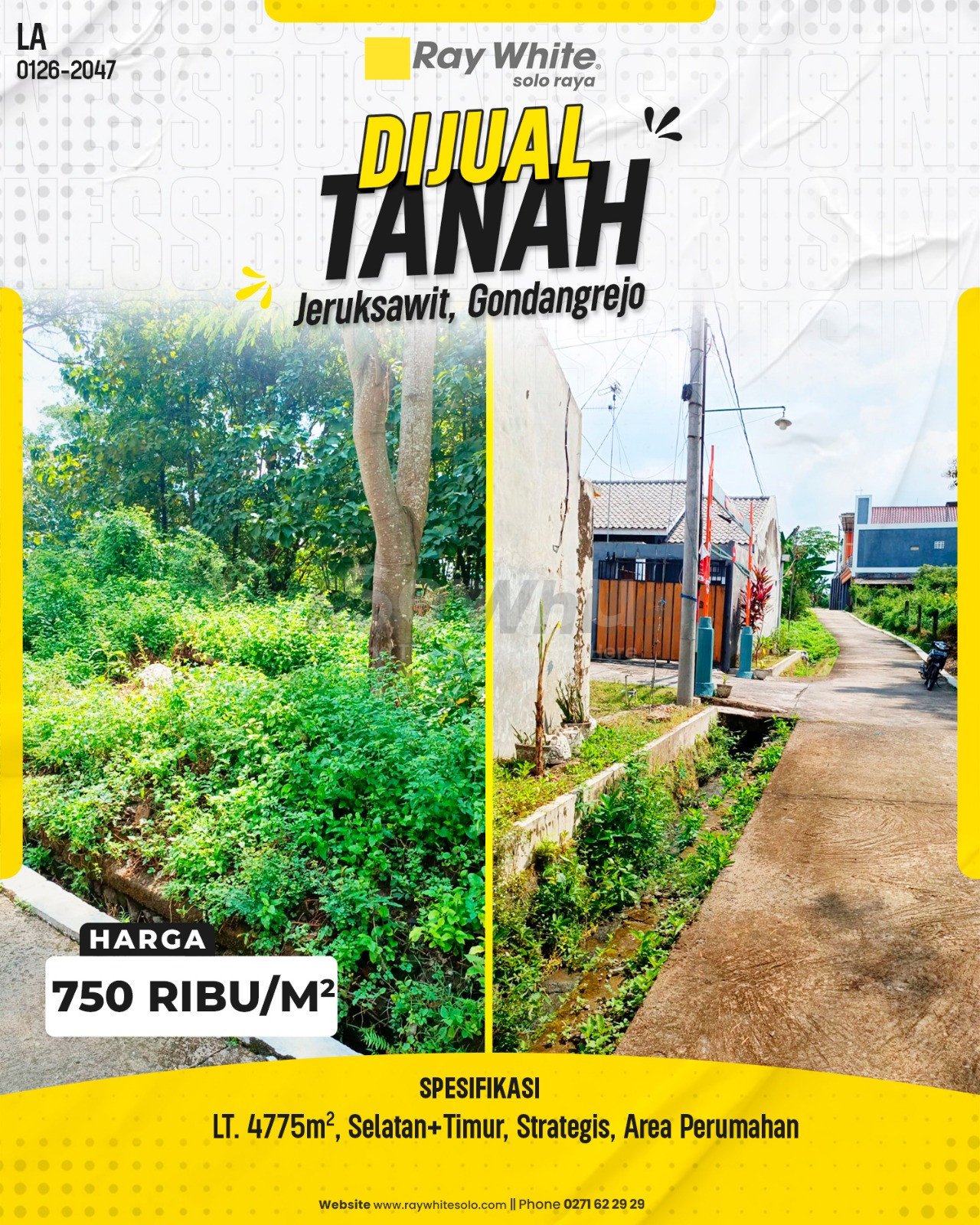 2046. Lea-Tanah Jual Plosorejo Jeruksawit Gondangrejo Karanganyar. HRg 750 Ribu per m2(pralisting)