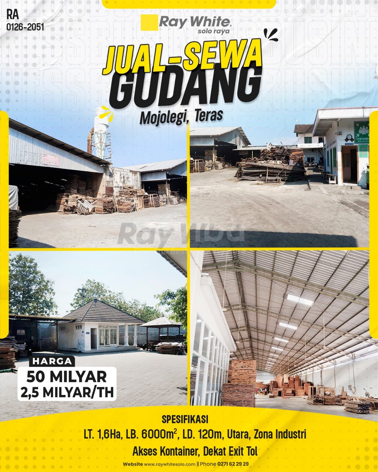 2051. Retno-Gudang Jual Sewa Mojolegi Teras Boyolali. HRg 50 Milyar; 2,5 Milyar per Th(pralisting)