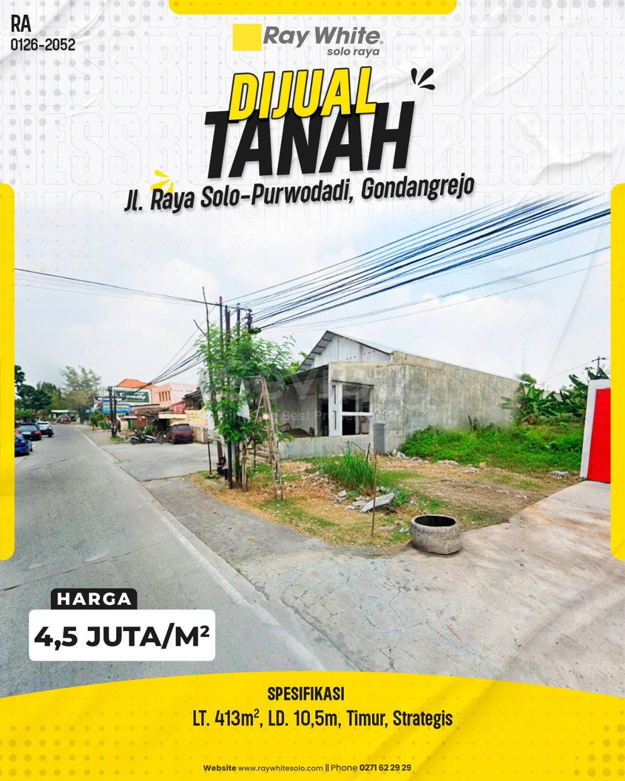 2052. Retno-Tanah Jual Tuban Gondangrejo Karanganyar. HRg 4,5 Juta per m2(pralisting)