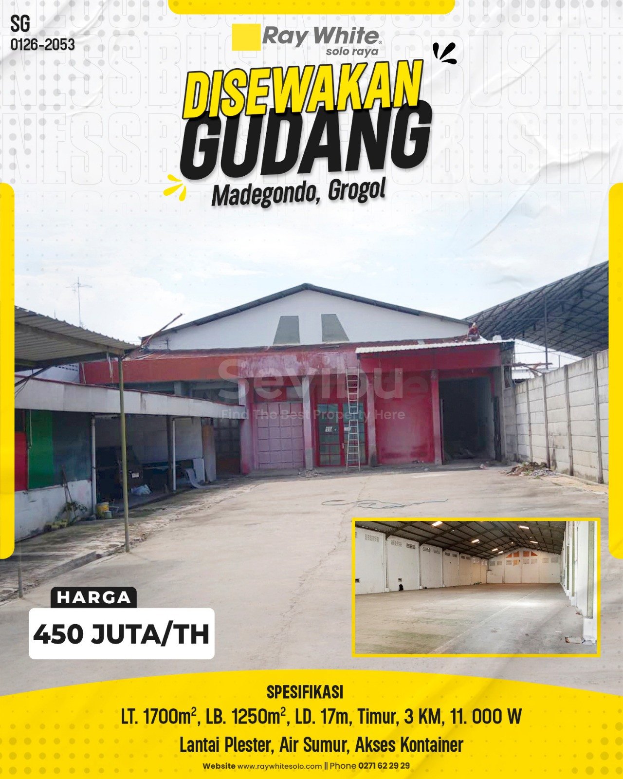 2053. Sugiman-Gudang Sewa Madegondo Grogol Sukoharjo. HRg 450 Juta per Th(pralisting)