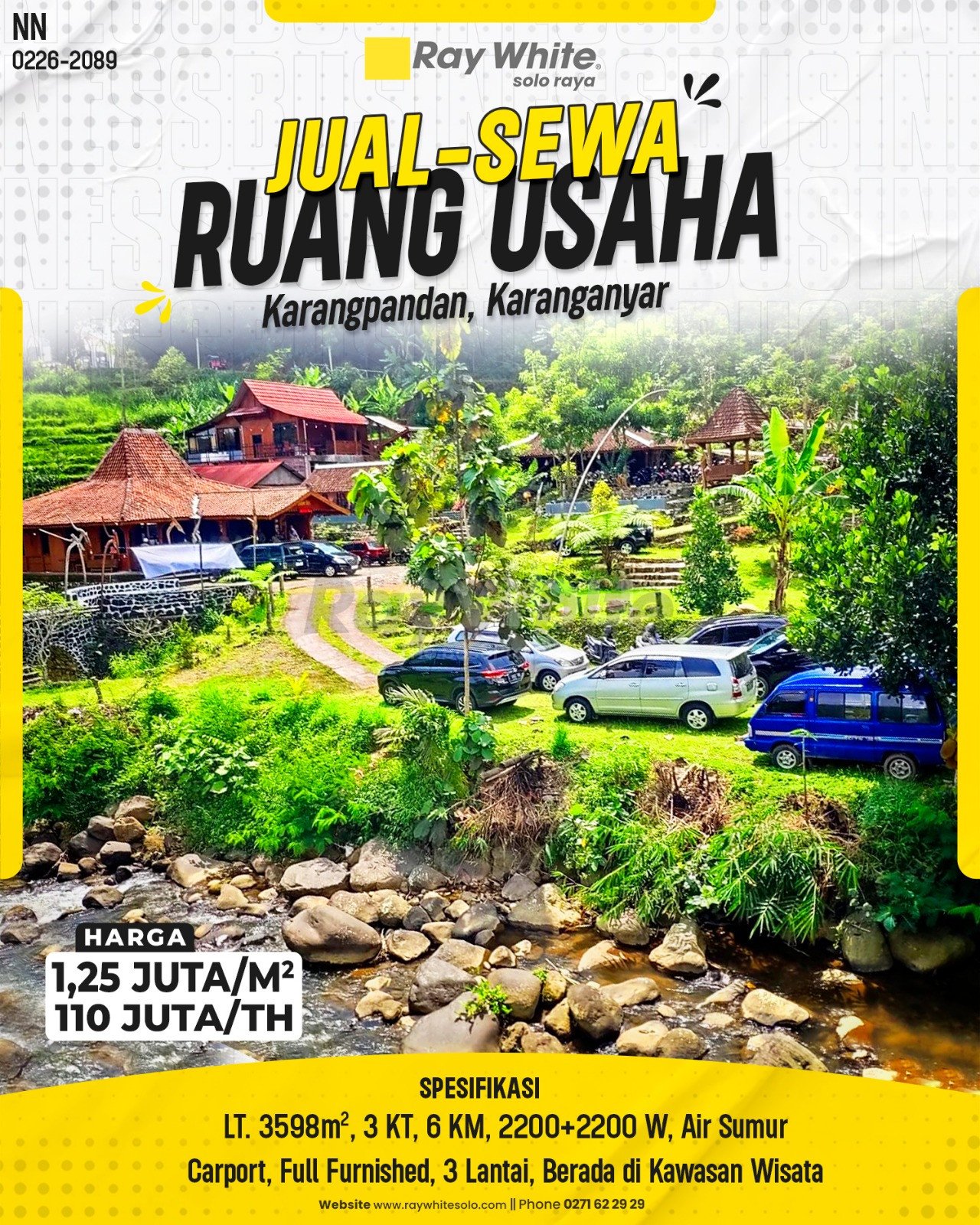 2089. Nanik-Ruang usaha Jual Sewa Harjosari Karangpandan Karanganyar. HRg 1,25 Juta per m2; 110 Juta per Th(pralisting)