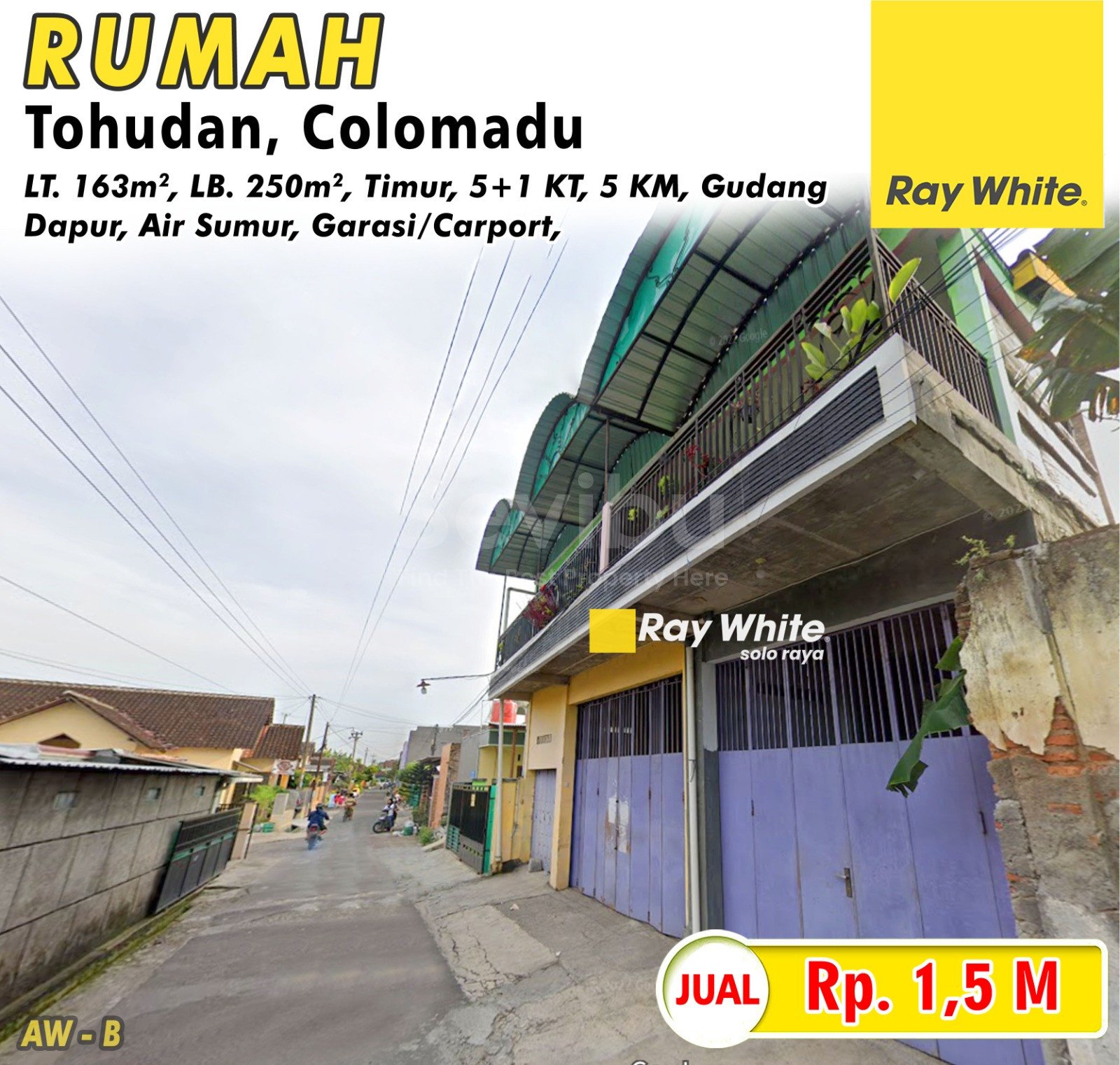 Awan-Rumah jual jl. garuda tohudan kulon tohudan colomadu karanganyar. HRg 1,5M. GRade B (pra listing)
