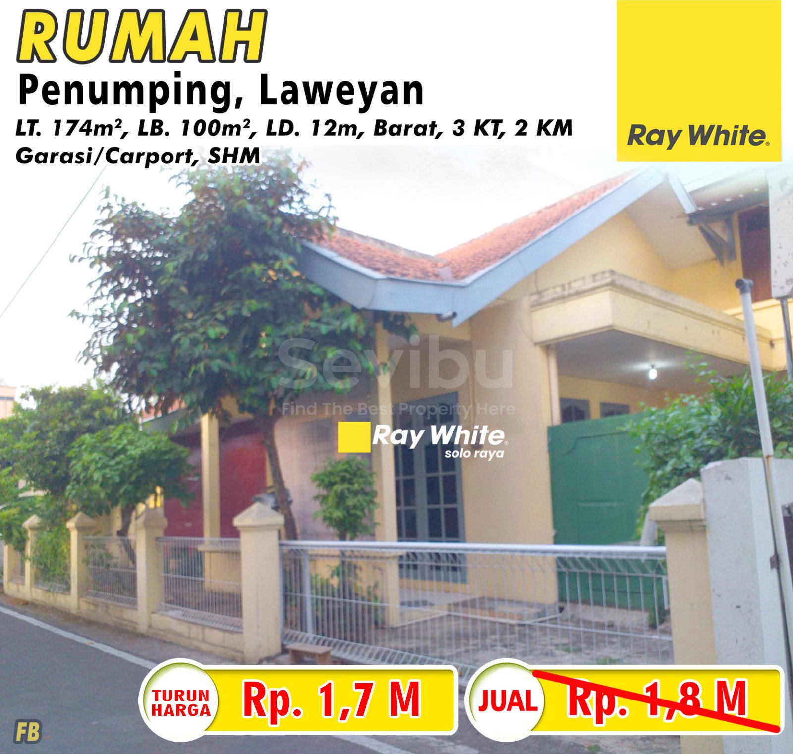 Febina-Rumah jual penumping laweyan surakarta. Hrg 1,8M turun jd 1,7M (pra listing)