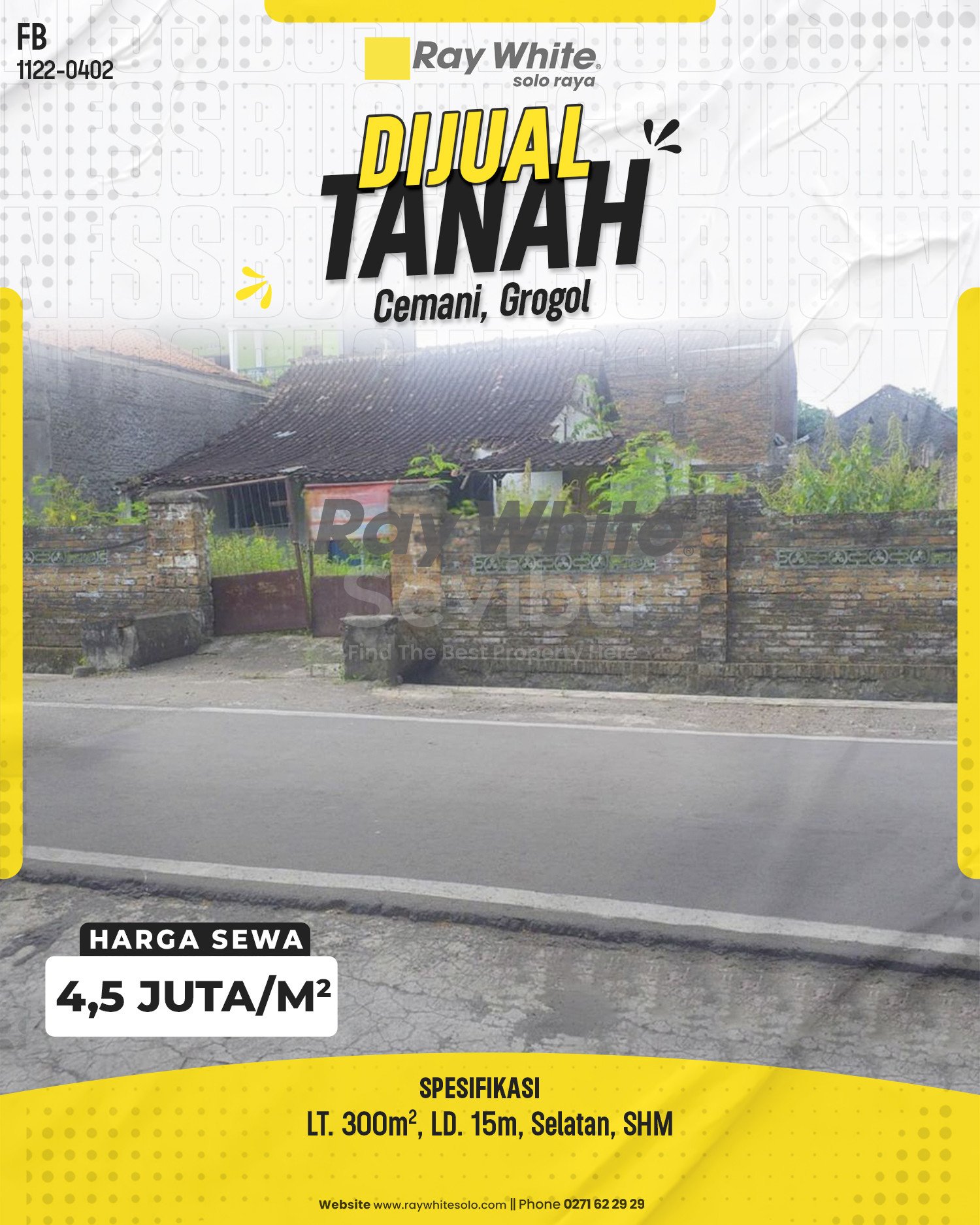 Febina-Tanah jual jl. kademangan cemani grogol sukoharjo. SHM 725. HRg 4,25Jt per m2 revisi jd 4,5Jt per m2.