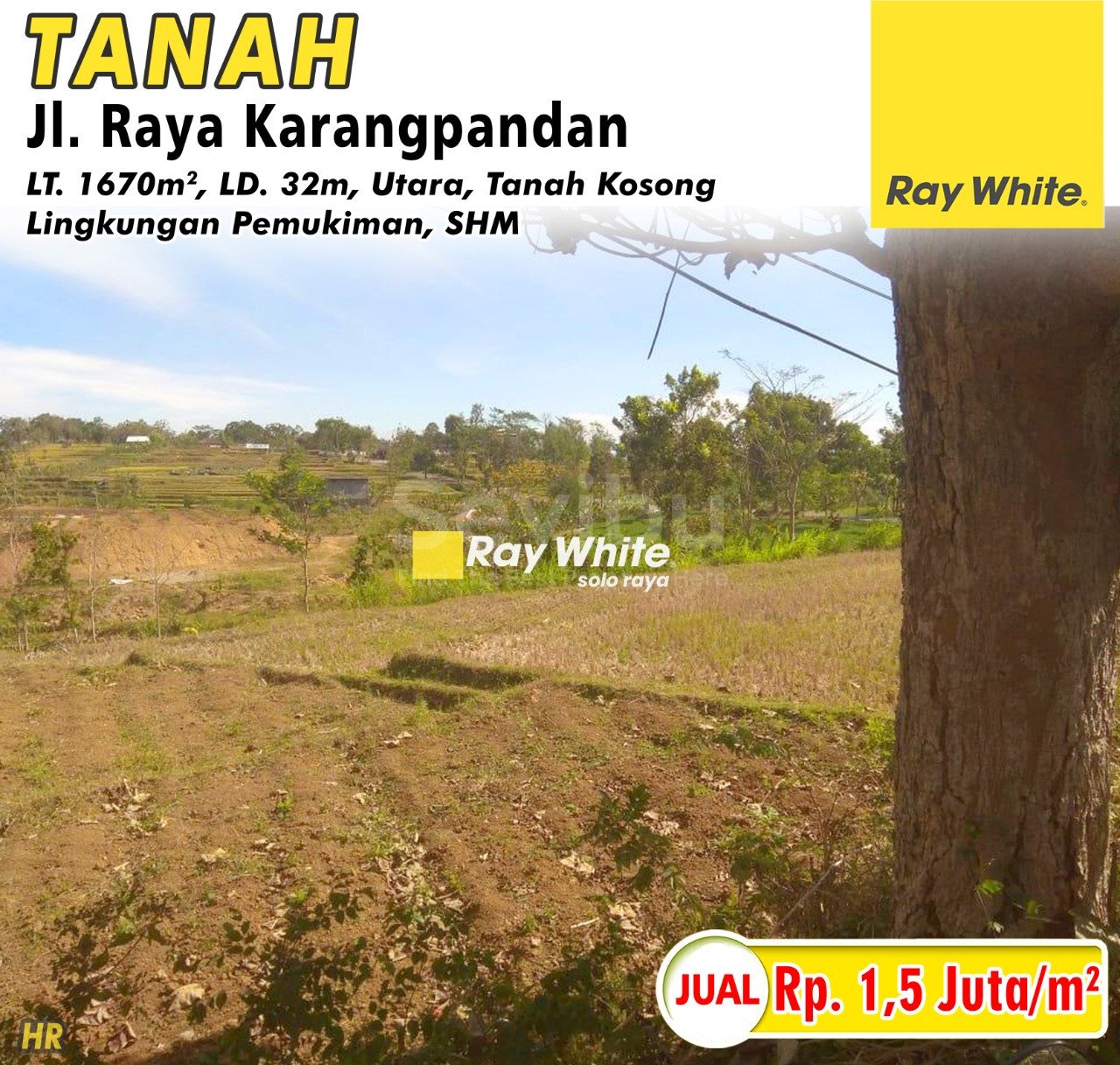 Hersus-Tanah jual jl. raya karangpandan doplang karangpandan karanganyar. HRg 1,5Jt per m2