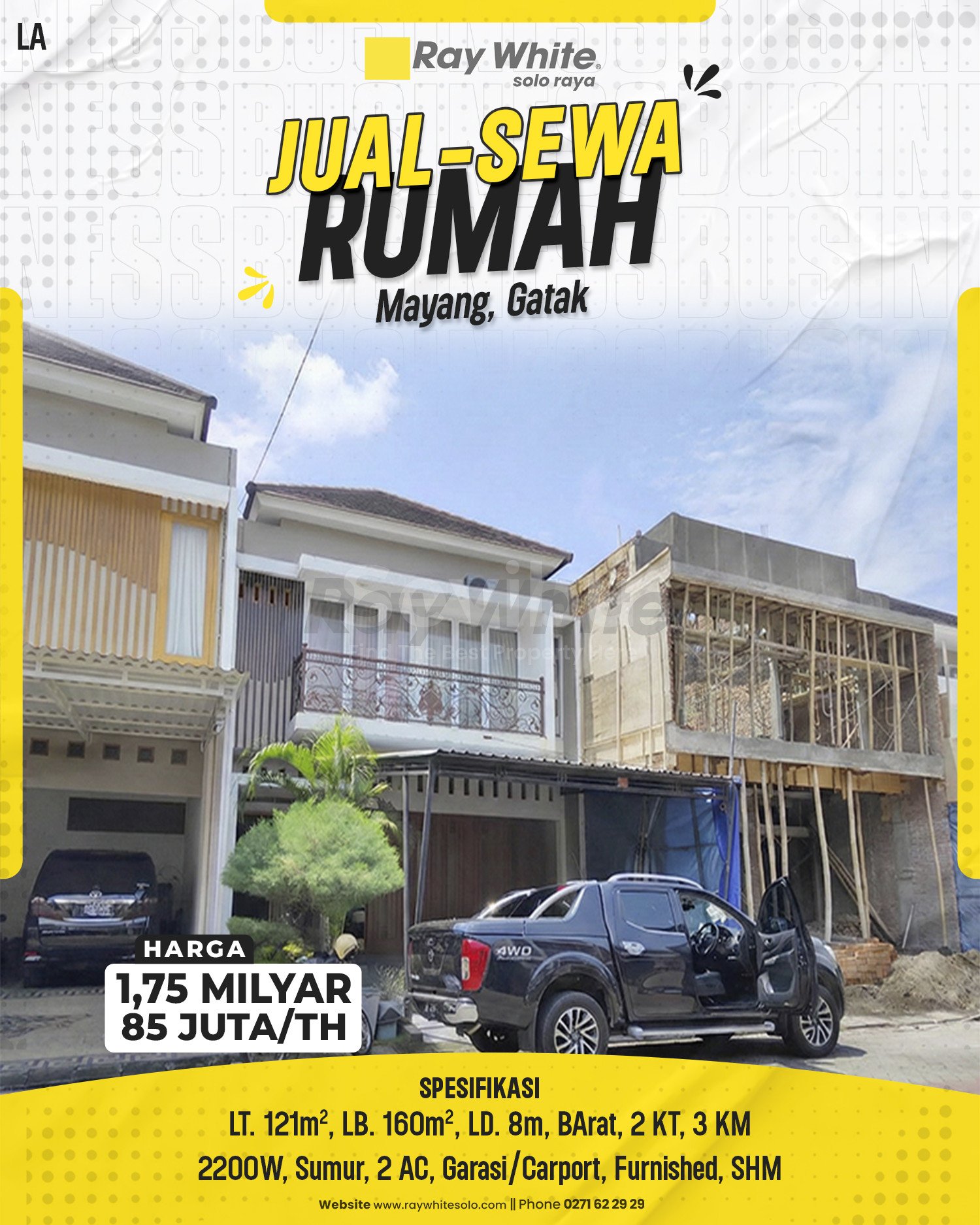 Lea-Rumah jual sewa Perum taman anggrek mayang gatak sukoharjo. SHM 3926. HRg 1,75M ; 85Jt per th