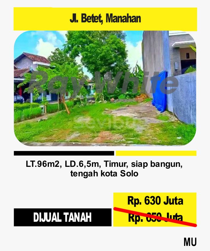Muhammad-Tanah jual Jl. Betet Manahan Banjarsari surakarta. Hrg 650jt turun jd 630Jt