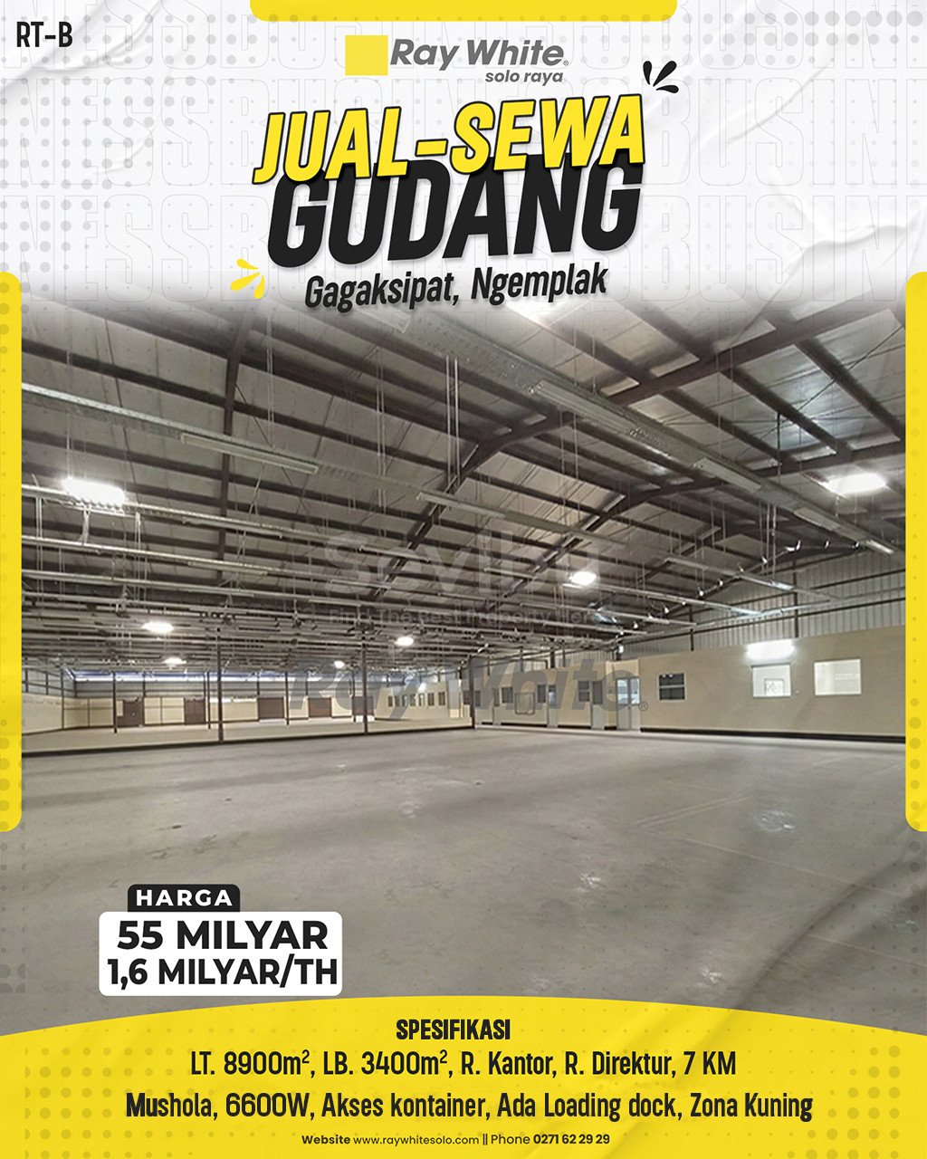 Rita-Gudang jual sewa gagaksipat ngemplak boyolali. HRg 45M revisi jd 55M; 1,6M per th. GRade B (pra listing)